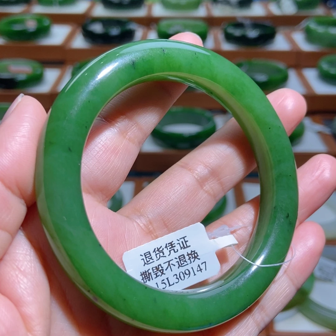 和田玉（碧玉）未镶嵌手镯阳绿5758