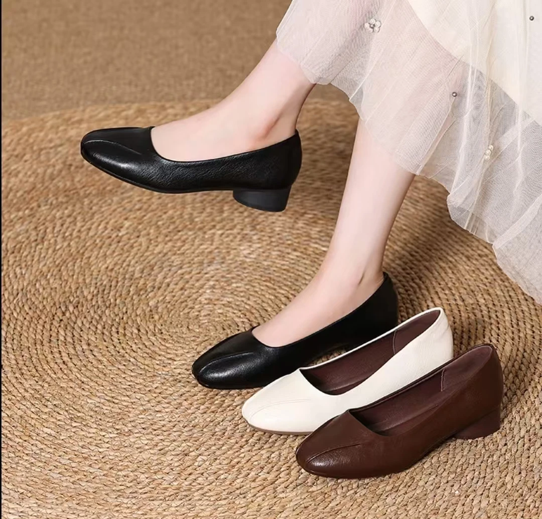 (断码撤柜)2025新款春季单鞋女软底软面百搭舒适不累脚浅口低跟