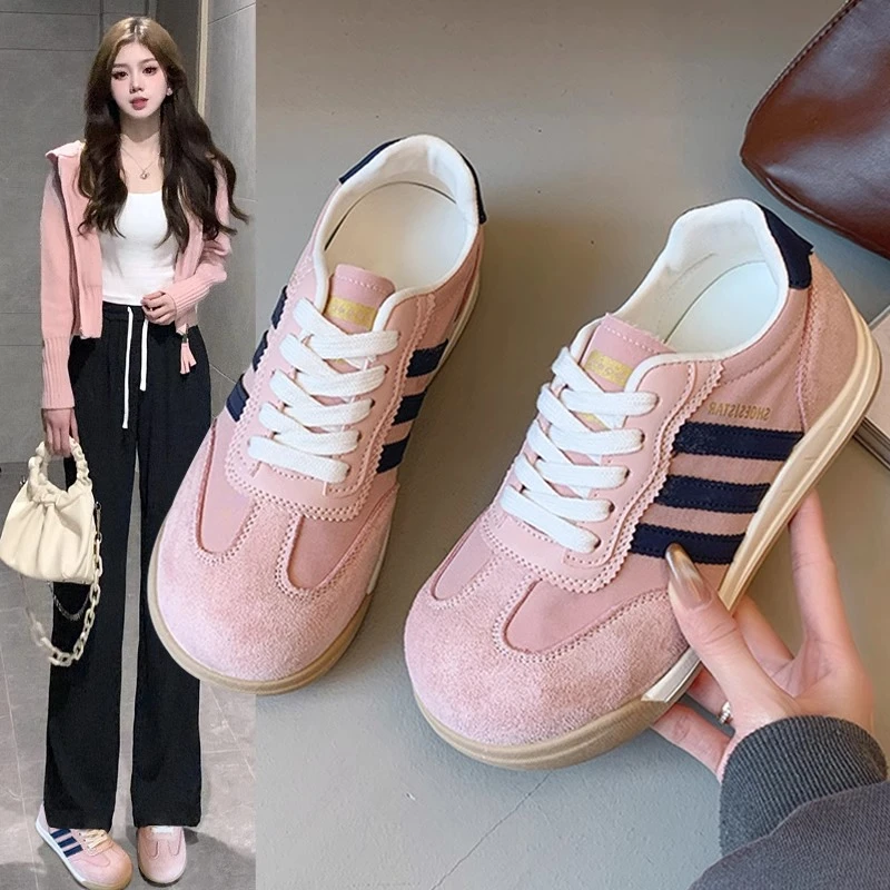 欧洲站真皮复古德训鞋女2025新款跑步运动时尚休闲板鞋透气阿甘鞋