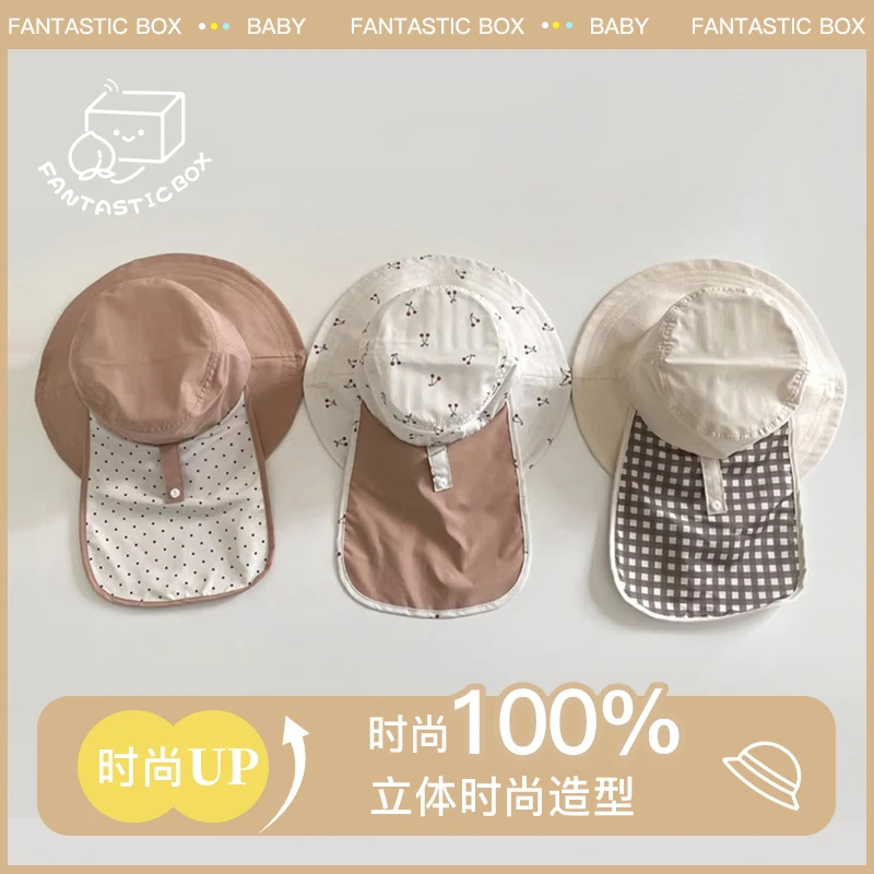儿童韩版速干渔夫帽夏季新款女童防晒遮阳披肩帽宝宝户外太阳帽