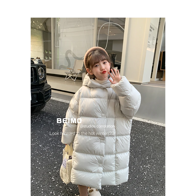 （朵妈）新款儿童羽绒服女童中长款洋气加厚保暖连帽鸭绒冬装外套