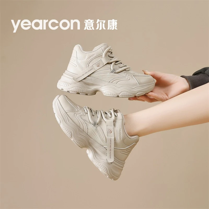 意尔康皮面老爹鞋秋季2025新款巨好看厚底增高6cm鞋子女爆款女鞋