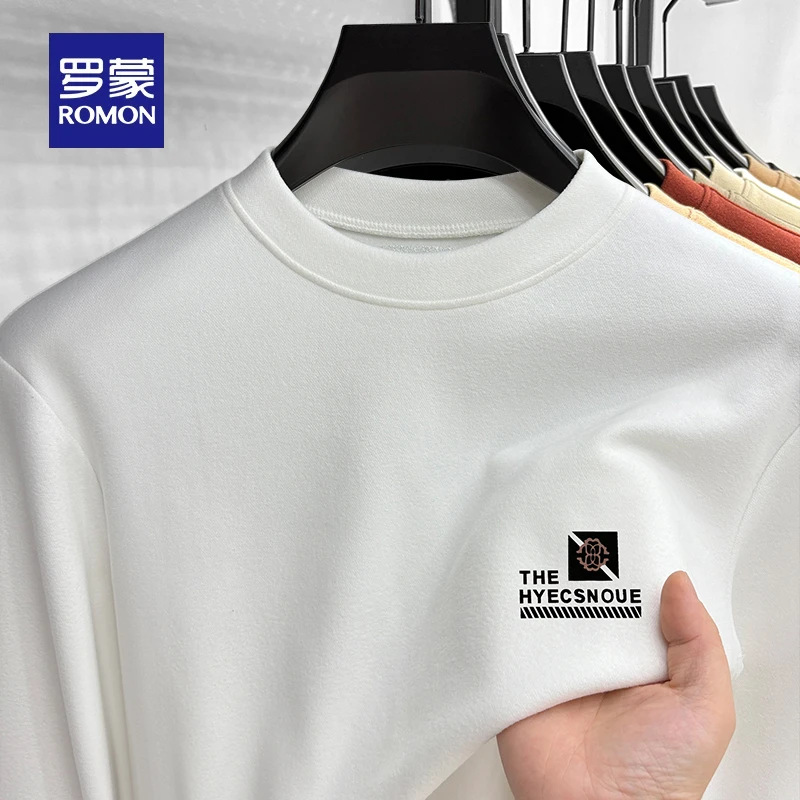 罗蒙德绒长袖t恤男士双面绒打底衫秋冬半高领高级感休闲男装上衣