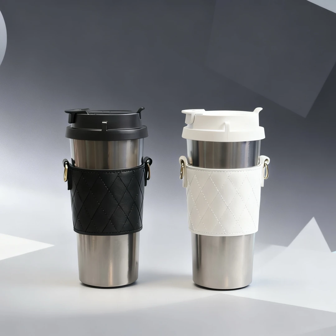 明尚德白/黑盖套吉米纯钛钛随手咖啡杯520ml带跨绳便携