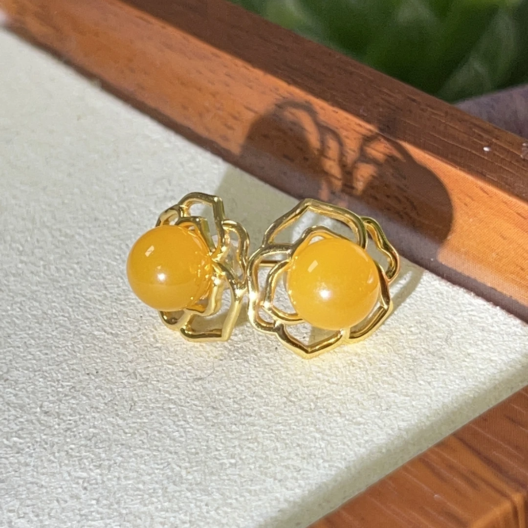 【宝兰家】俄料蜜蜡耳钉微烤色