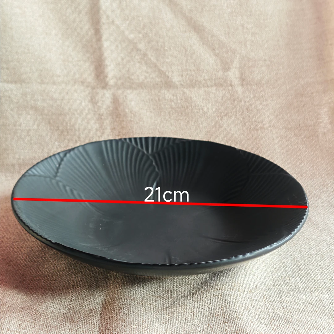 8.5寸日式哑光黑色花瓣圆盘手工复古