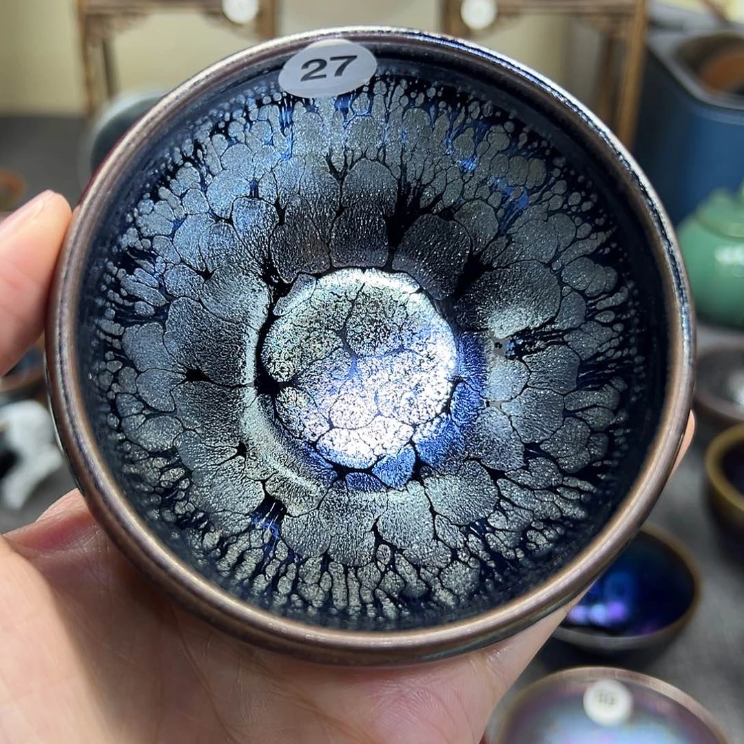 茶盏黑牡丹釉滴手工杯