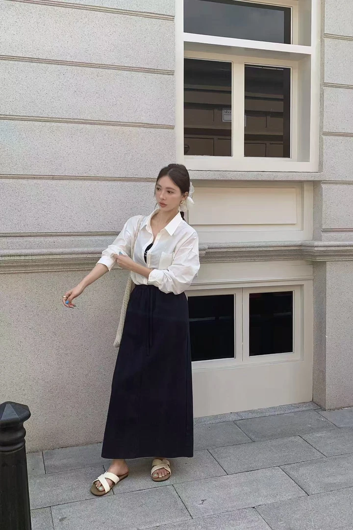 十三行～松紧腰韩系中长裙519556(裙长90)