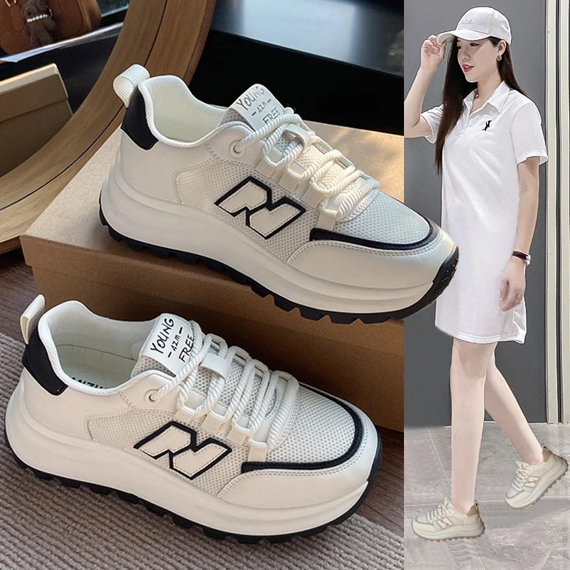 高颜值爆款阿甘鞋女款2025新款小白鞋厚底百搭运动休闲透气老爹鞋