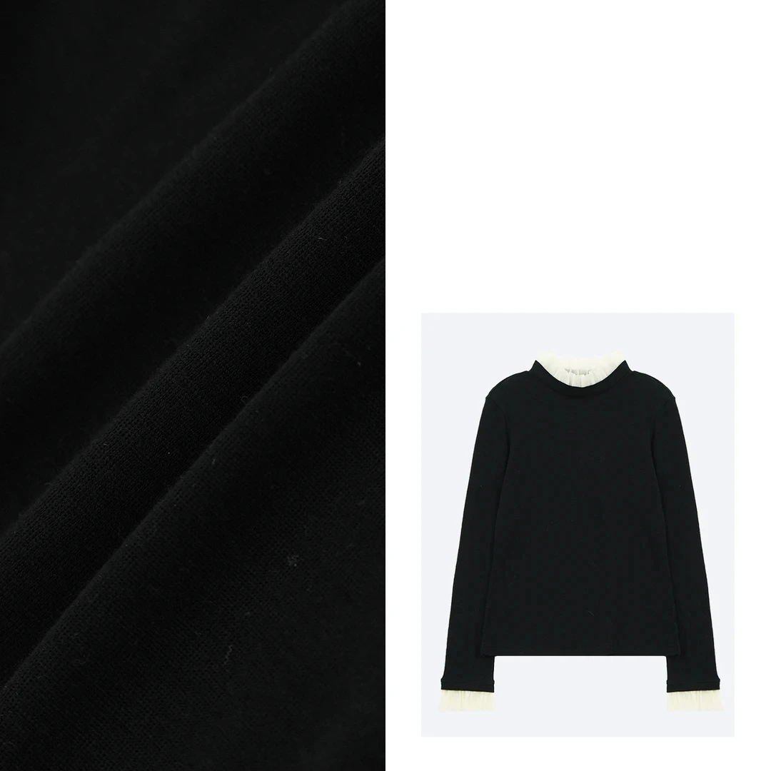 【交响曲】澳大利亚美丽诺羊毛蕾丝长袖T恤百搭休闲