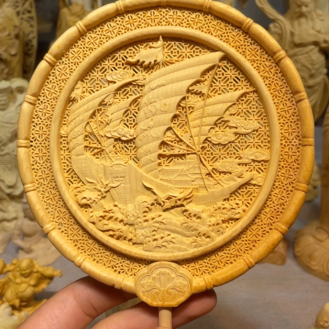 黄杨木一帆风顺扇子