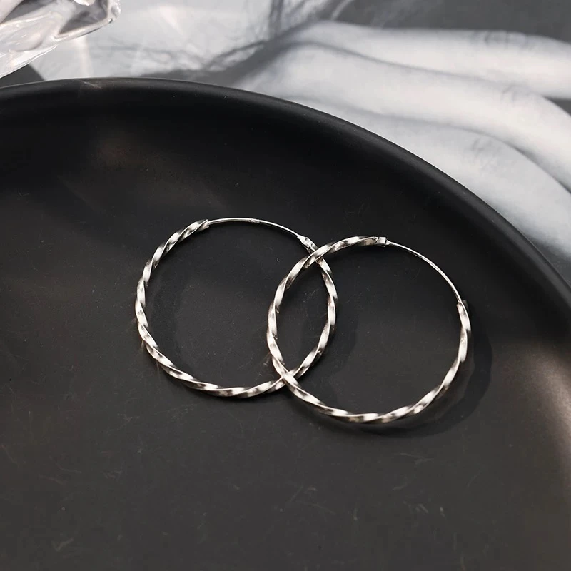 足银耳饰 足银耳饰 999纯银养耳洞耳钉麻花工艺耳环素圈简约百搭