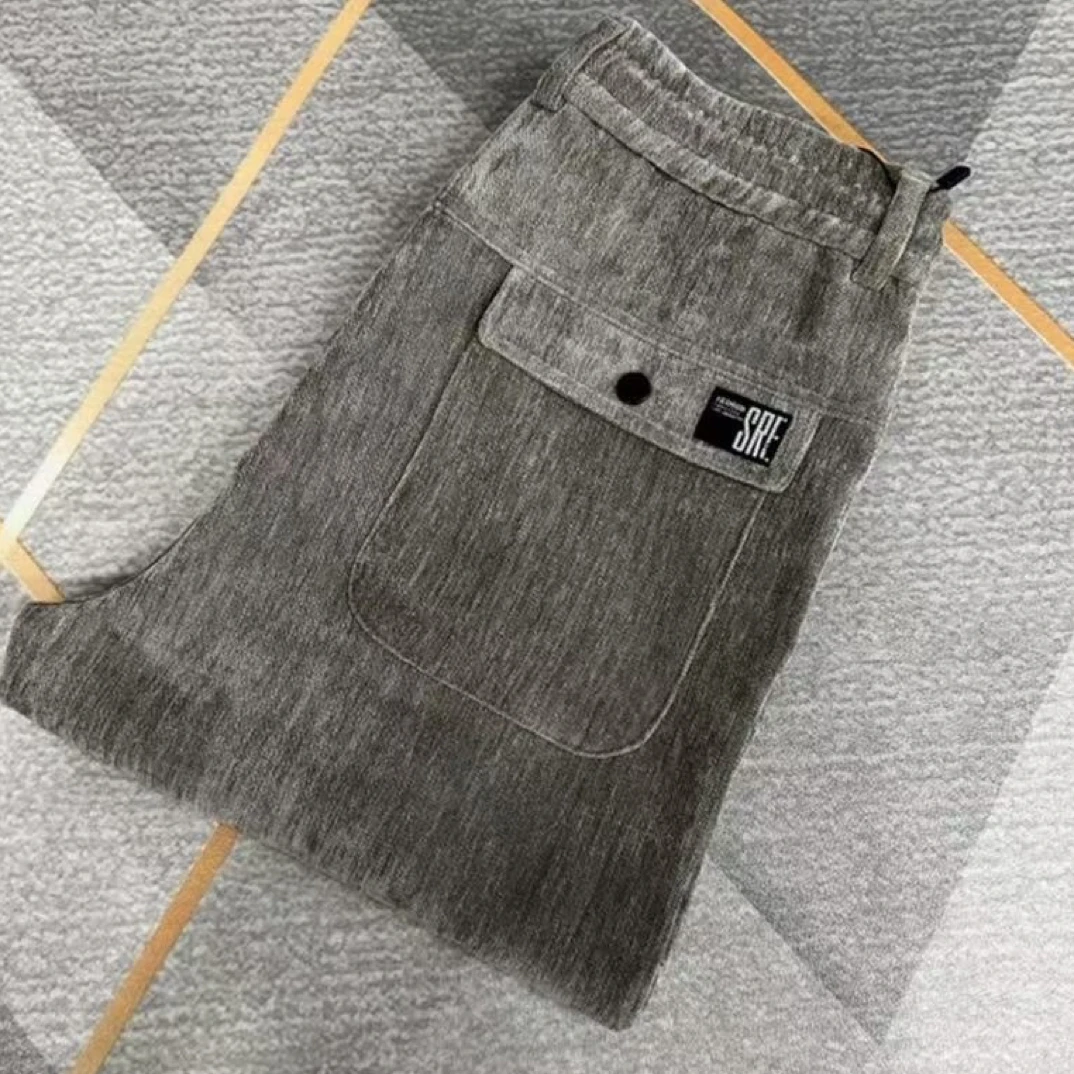 秋冬季男士欧棉绒抗皱垂感高级感弹力舒适宽松休闲小直板裤