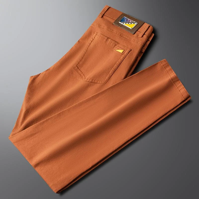 2025夏季时尚轻奢高端新款驼色牛仔裤男商务休闲修身抗皱直筒裤潮