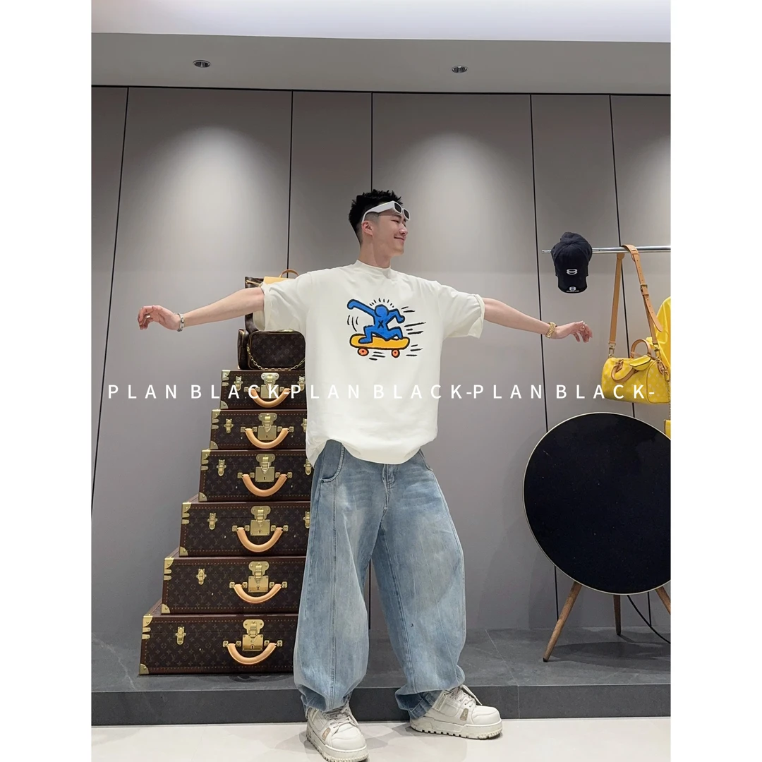 RICH陈发财【卡通滑板】潮牌美式纯棉T恤松弛休闲男女款6749