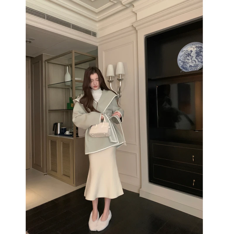 清 YIYIWANG 韩剧女主 2色鱼尾针织半身裙温柔百搭高腰秋气质长裙