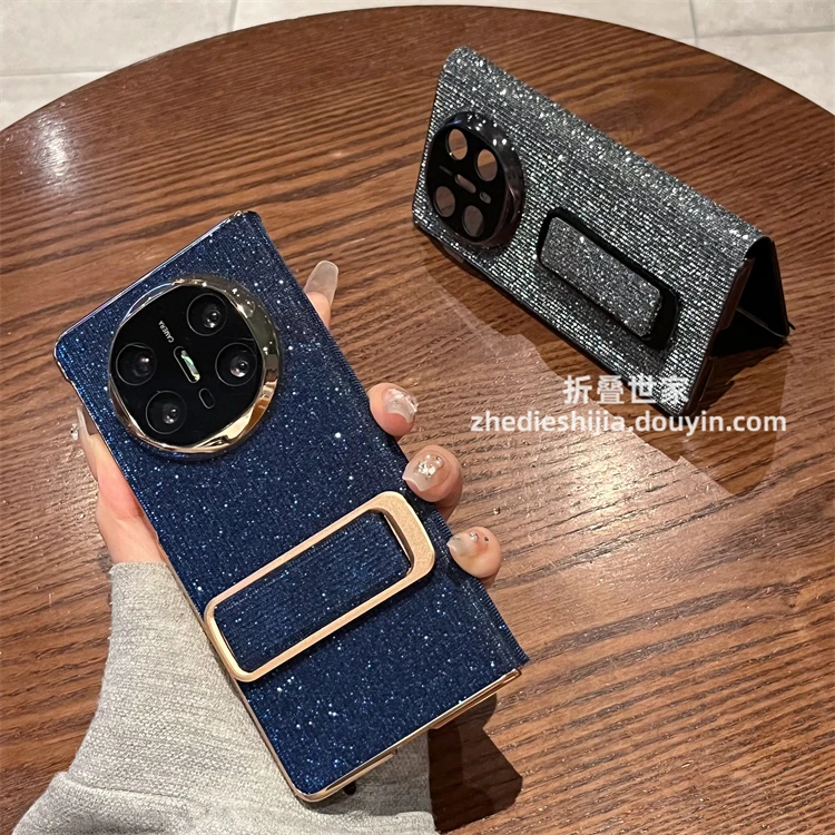 适用华为MateX5手机壳闪钻腕带支架翻盖皮套MateX6典藏版保护套女