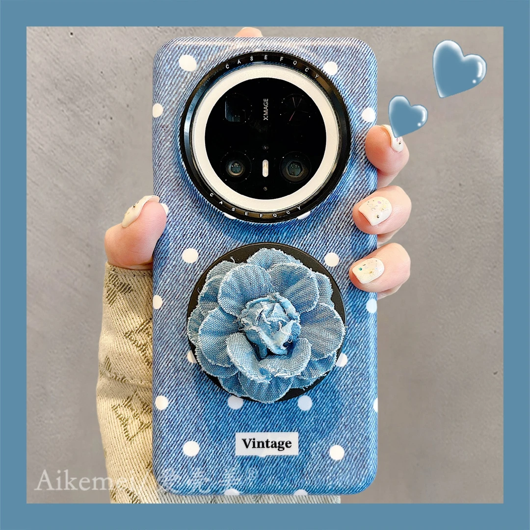 适用华为mate70pro+手机壳菲林波点mate60pro+蝴蝶结花朵磁吸支架