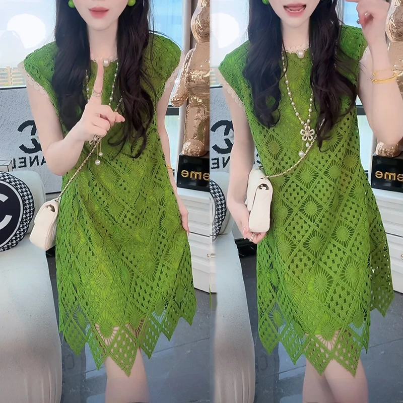 轻奢气质镂空连衣裙女生2025年夏季新款时尚百搭慵懒感显瘦裙子潮