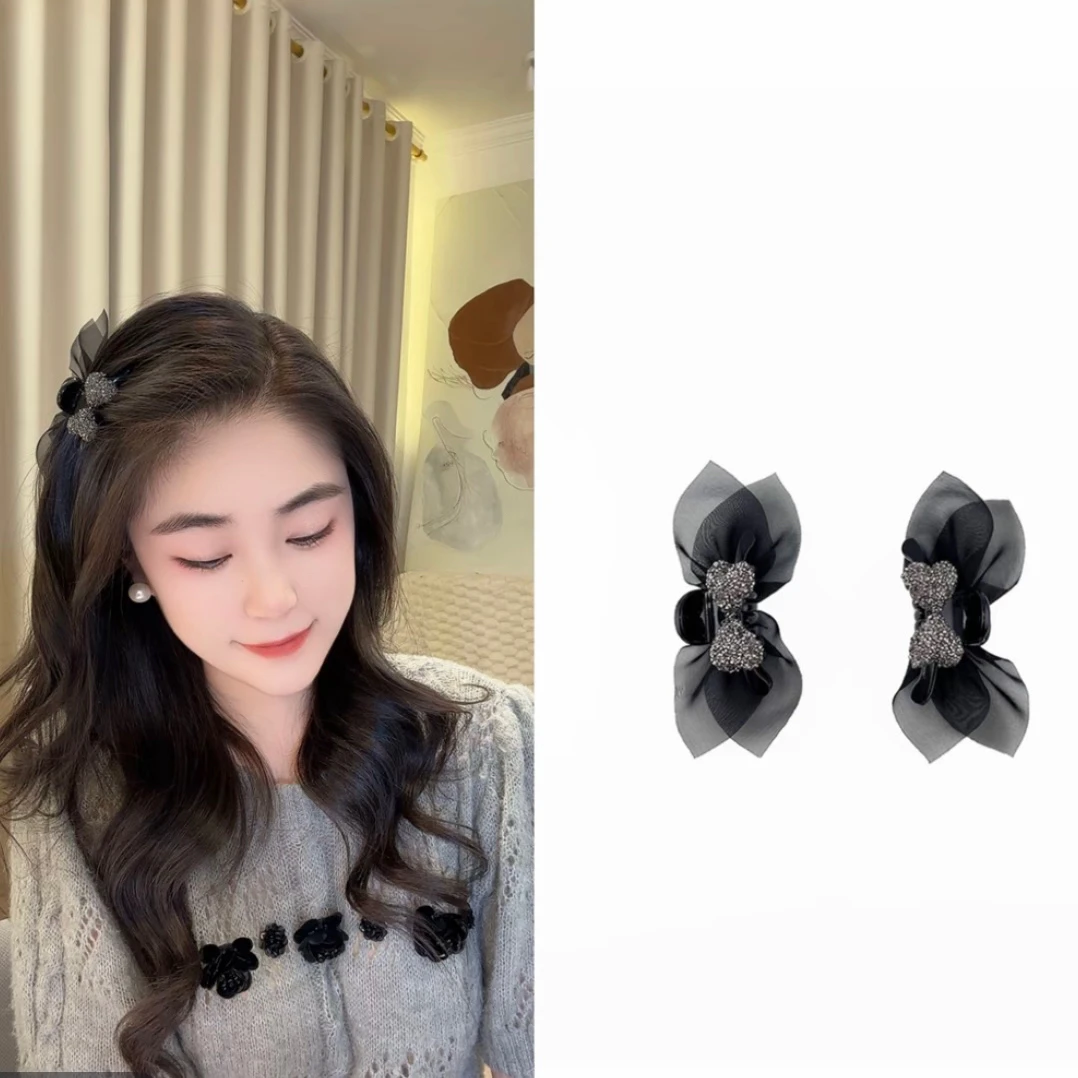 黑夜女神满天星刘海夹小抓夹韩系蝴蝶结高级感侧边夹精灵耳发夹女