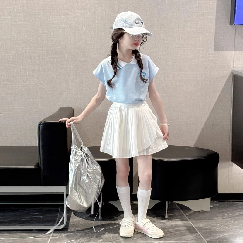 女大童独特漂亮夏装女童POLO衫百褶裙子儿童运动套装2025新款夏季