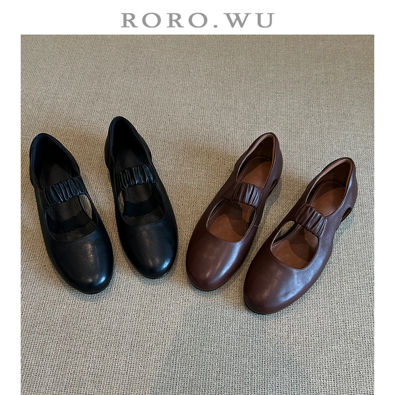 娆娆吴·羊皮简约复古学院英伦风小皮鞋减龄纯色百搭通勤单鞋D968