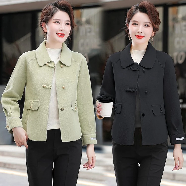 2025新款双面呢羊毛大衣女短款小个子中老年大码妈妈装毛呢外套