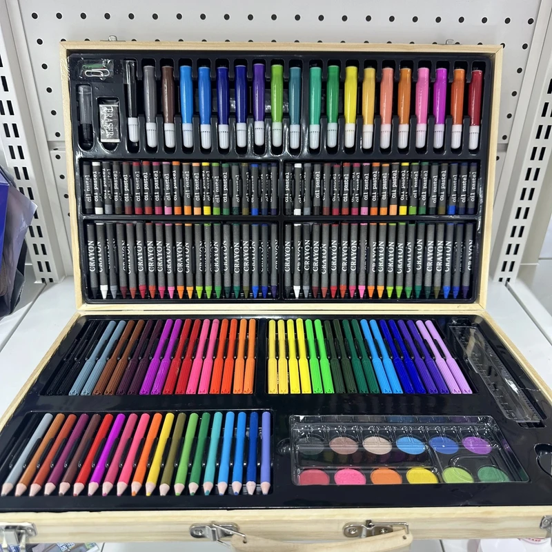 家用高级180件木盒画笔套装礼盒培训礼品毕业礼物水彩笔蜡笔