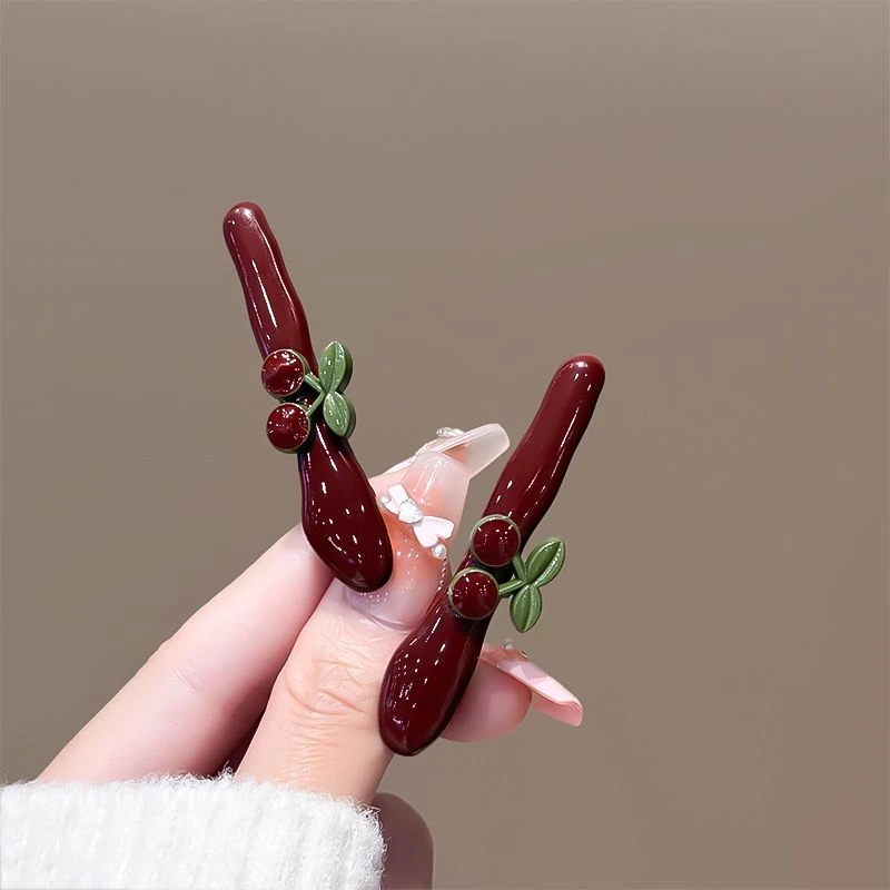 小众设计新款安可拉红樱桃发夹女无痕刘海发夹侧边夹时尚百搭发饰