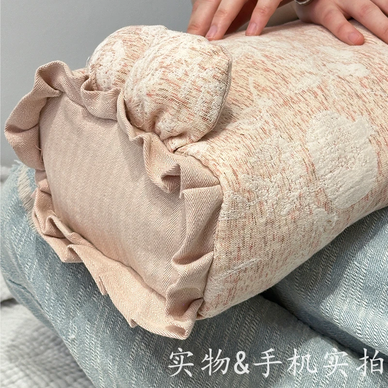 CJHong.彩虹漾系列同款 猫耳朵花边款棉麻荞麦枕带芯可拆洗单只装