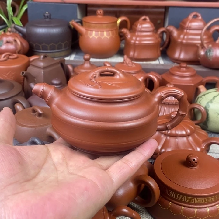 茶壶紫砂双线竹鼓260cc原矿红皮龙紫砂特价