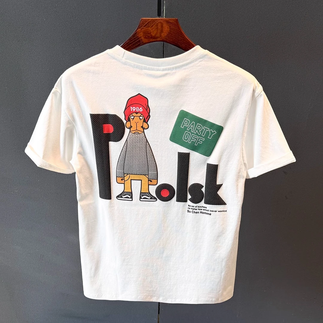 【JJ】潮牌短袖T恤男印花半袖宽松体恤新疆棉舒适百搭潮流五分袖男