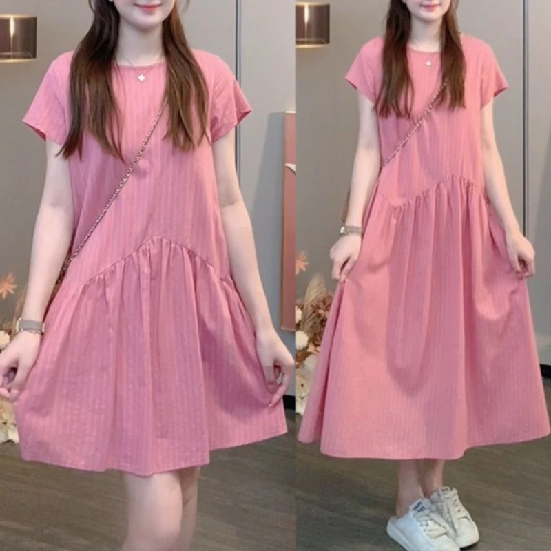 温婉大方衣服无袖连衣裙女士2025夏季新款显瘦通勤甜美圆领裙子潮