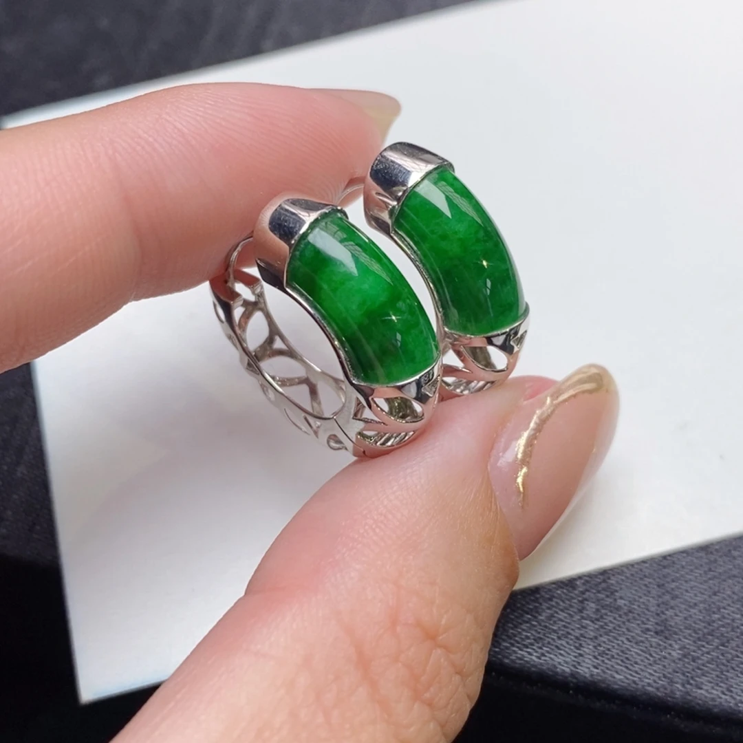 翡翠18K金镶嵌耳饰辣色设计款耳扣