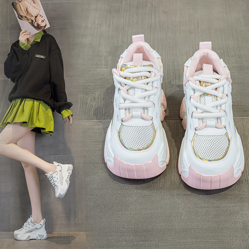 2025新款小白鞋运动鞋增高9CM网面透气增高女鞋软底舒服