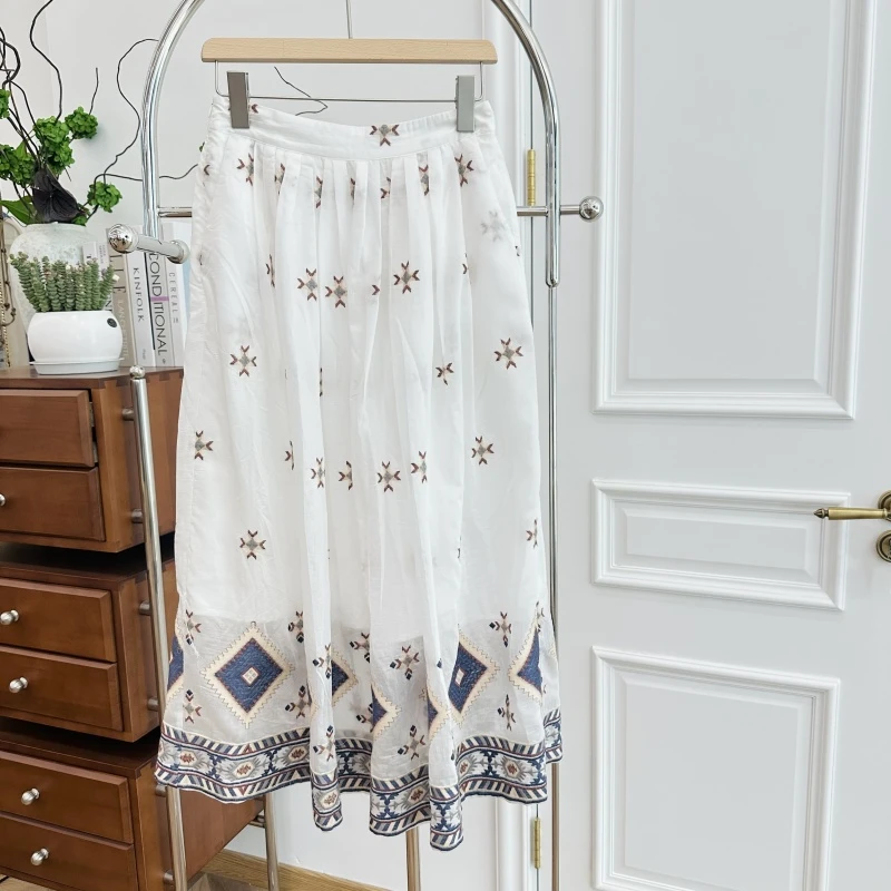 45BQ3513夏新款时尚百搭小众设计感刺绣显瘦半身裙女宽松显瘦长裙