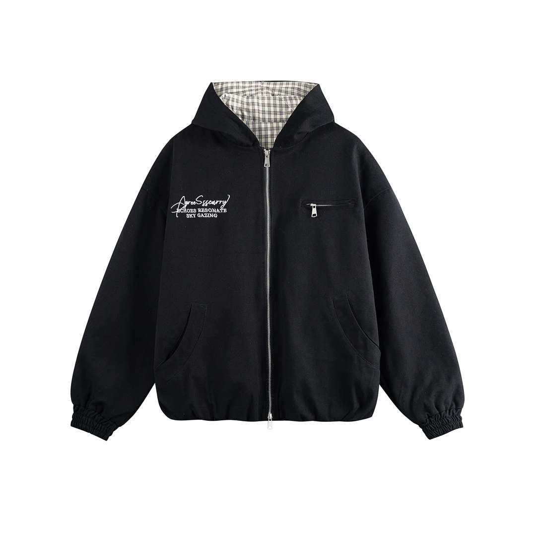 【FEEYUOO潮服】刺绣纯棉重磅连帽拉链夹克男2025秋季新款宽松外套