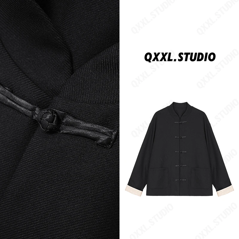 邱小小丽呀 春季新中式黑色复古气质设计感国风立领盘扣休闲外套