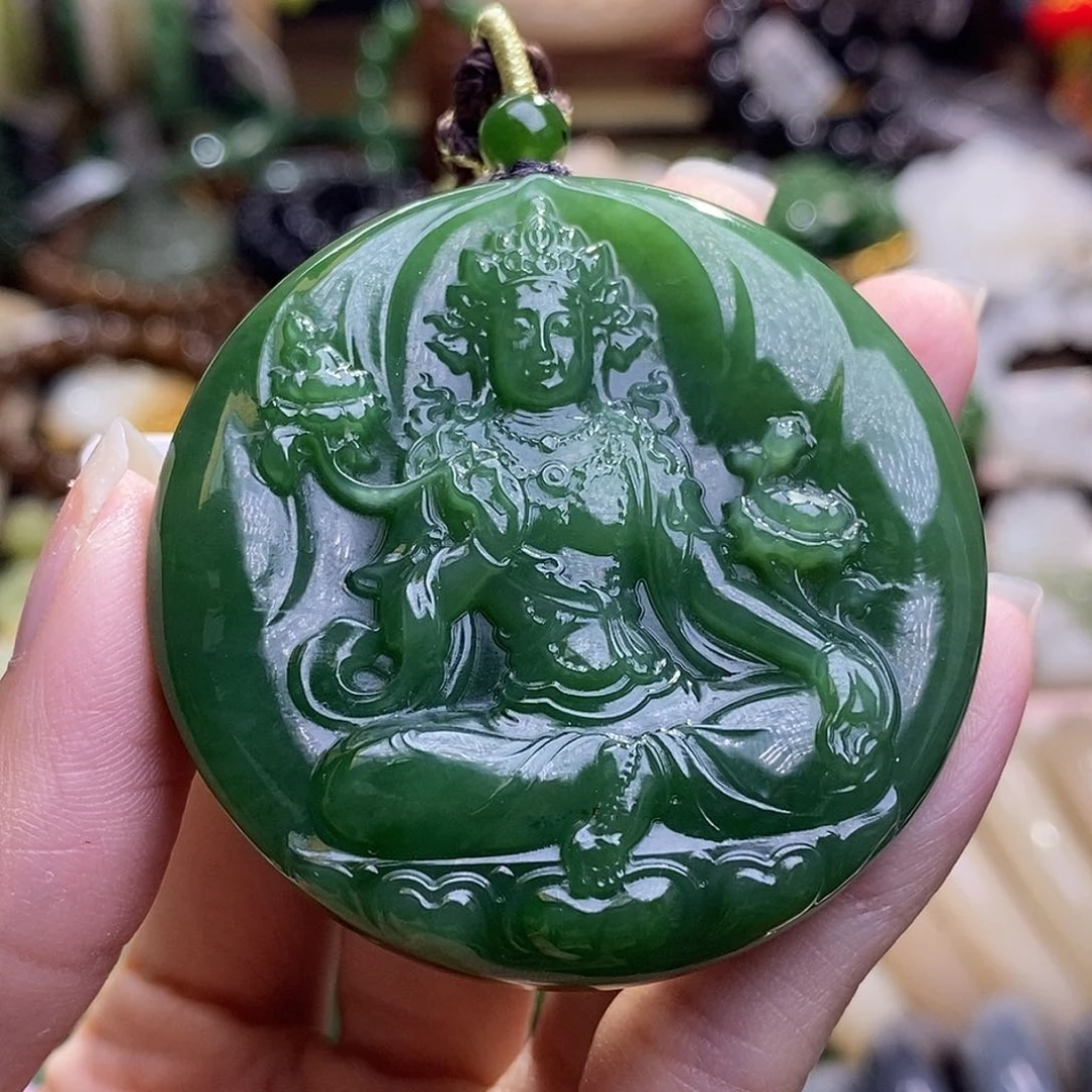 和田玉未镶嵌颈饰碧玉阳绿大度母吊坠
