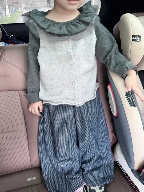 小思家女童25秋冬新韩版森系娃娃领上衣波点休闲裤套装
