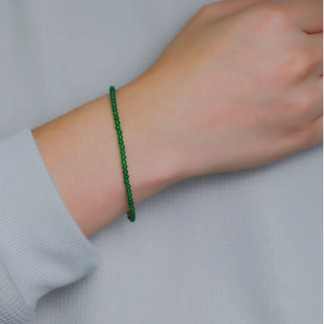 天然A货翡翠小米珠手链满绿色珠串手饰百搭简约