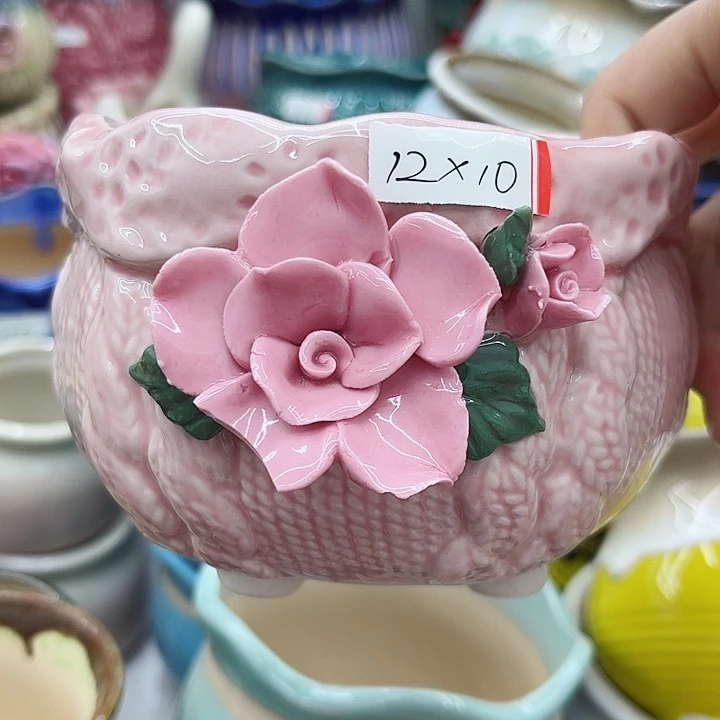 多肉绿植陶瓷花盆9.9包邮，有孔