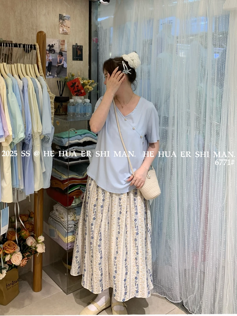 背心夏季大码连衣裙A字裙短袖常规圆领中长裙高腰