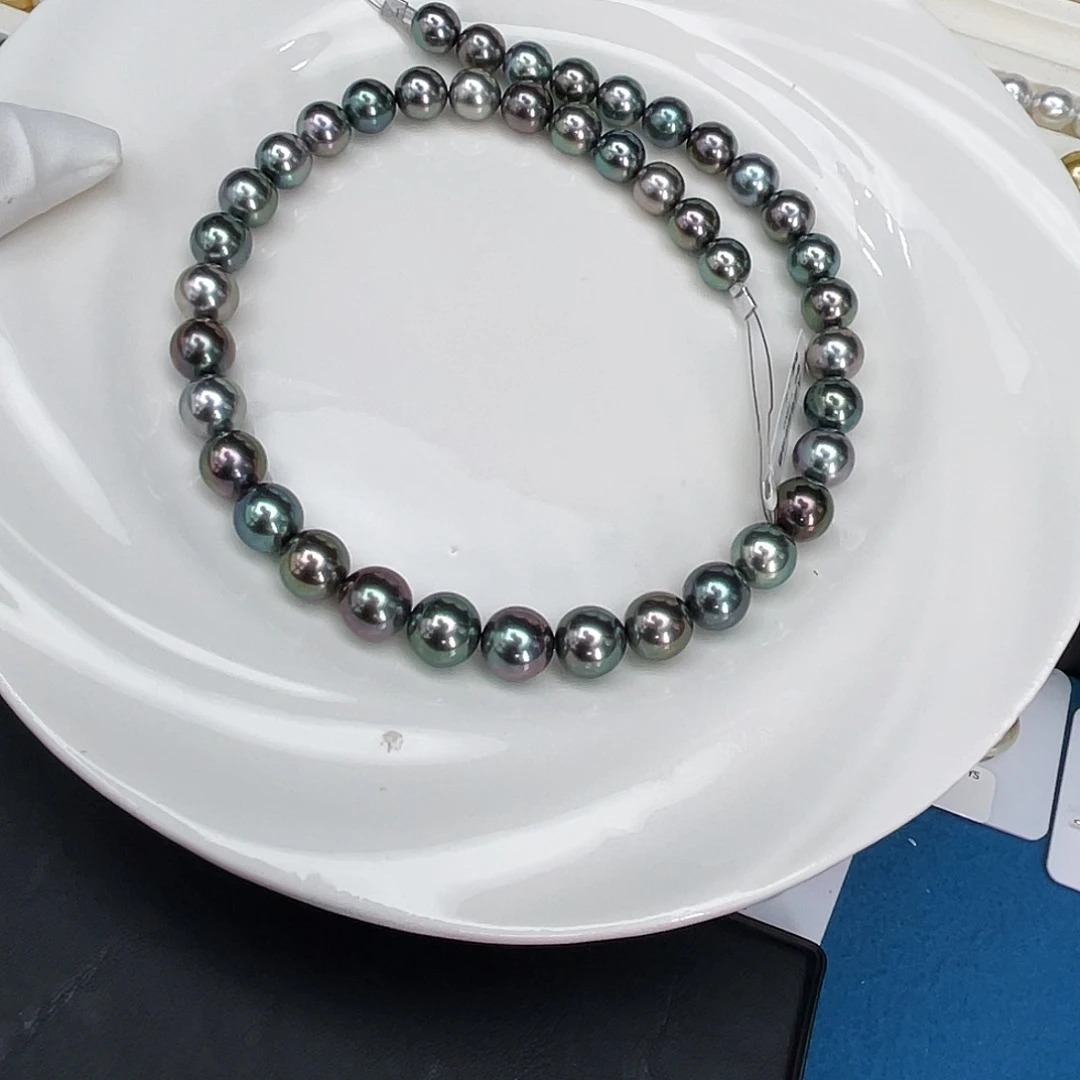 银S925镶嵌项链海水珍珠大溪地混彩项链9-11mm