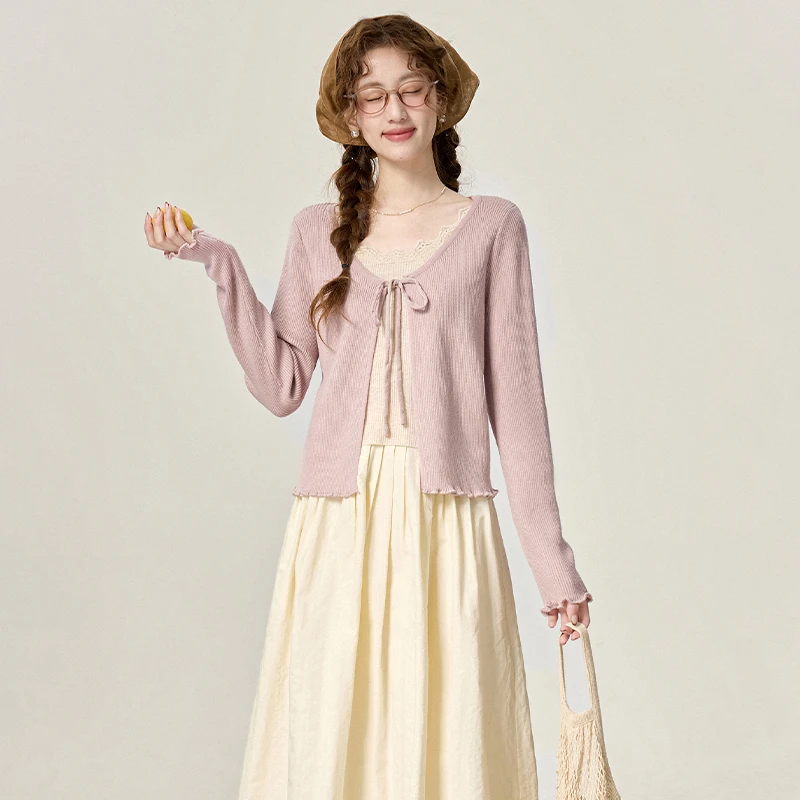 三寸藕【杏仁奶心】春季气质通勤假两件针织衫2025长袖上衣L250079