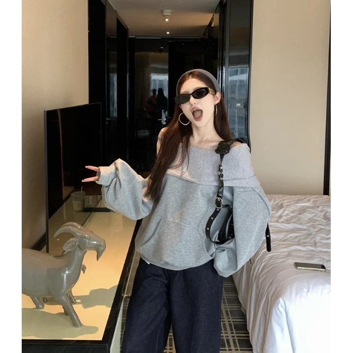 高级感气质纯色连帽卫衣女2025秋季新款宽松显瘦小众百搭别致上衣