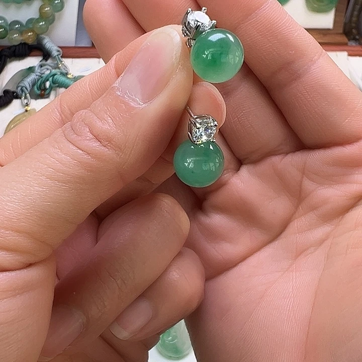 石英质玉银S925镀金镶嵌耳坠