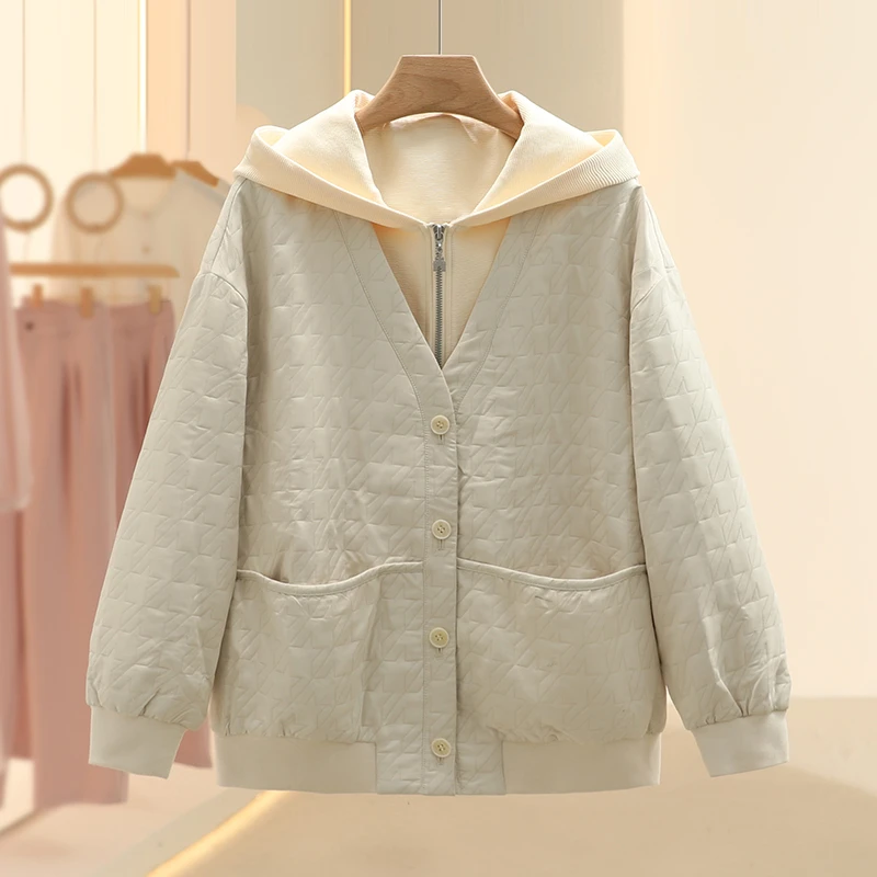 旗舰【E】假两件洋气百搭宽松连帽外套2025早春专柜撤柜品牌女装