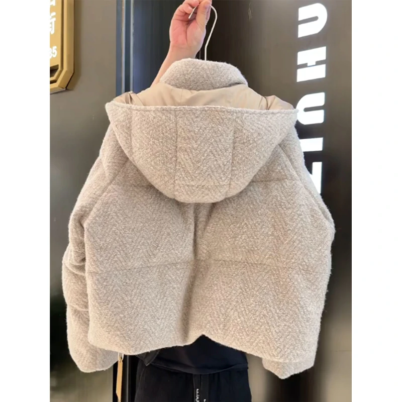 巨好看韩系短款连帽杏色棉服女款2025新款冬季小个子高级感厚外套