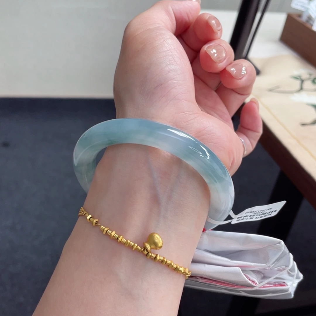 未镶嵌手镯翡翠24号冰蓝钢飘花圆条